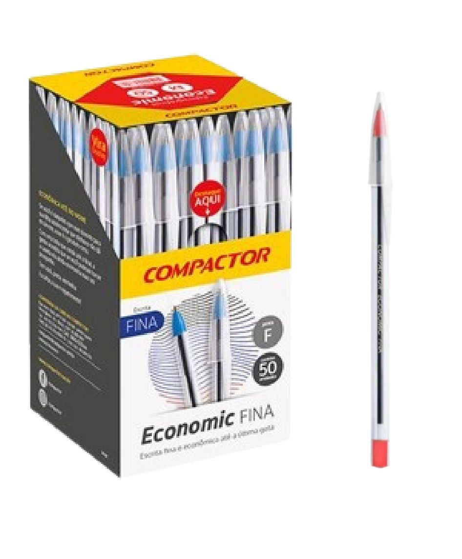 Caneta Esfer. Fina Economic Cristal Vermelha