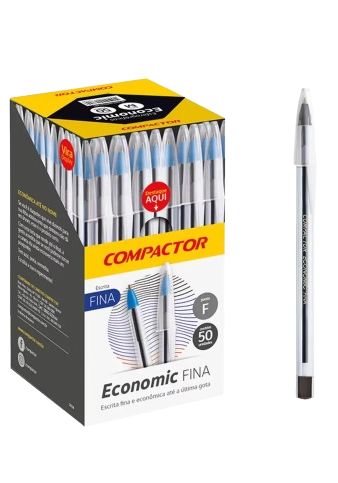 Caneta Esfer. Fina Economic Cristal Preta