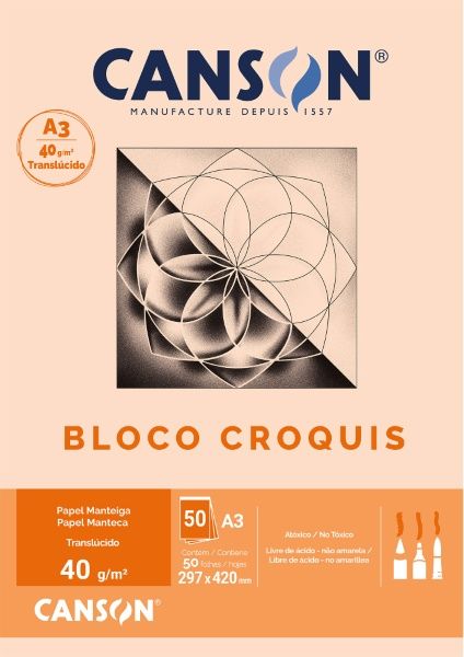 Bloco Croquis Manteiga A3 40g 50F Ref.666...