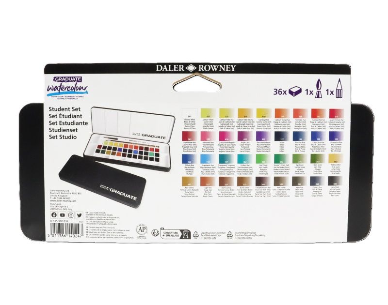 Tinta Aquarela Pastilha 36 Cor Graduate D...