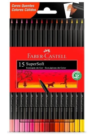 Lápis de Cor 15 Cor SuperSoft Cores Quentes